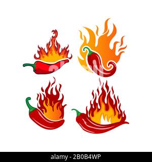 Chili Icon Set Logo Designs Konzept Vector, Fire Chili Logo Symbol, Spice Food Symbol Symbol Stock Vektor