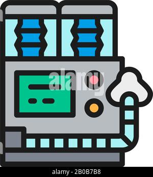 Künstliches Beatmungsgerät für die Lunge, Symbol für flache Linien der Anästhesiegeräte. Stock Vektor
