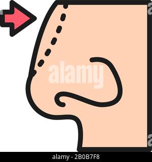 Rhinoplastik, Nasenkunstchirurgie - Symbol für flache Farblinien. Stock Vektor