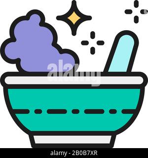 Tranktionsküssel, Zaubermörtel und Pfirsich mit flacher Farblinie. Stock Vektor