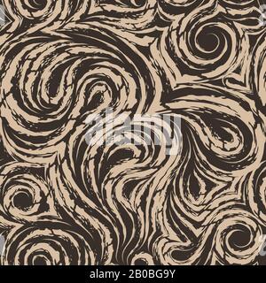 Abstrakte beige Vektortextur aus glatten Spiralen und Schleifen. Holzfaser oder Marmor-Twisted-Muster. Wellen oder Wellen Stock Vektor