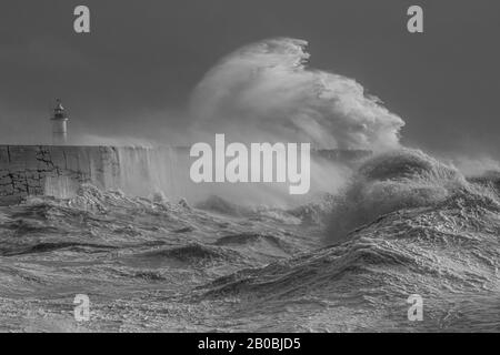 Newhaven, East Sussex. Das Wetter in Großbritannien, während Storm Ciara massive Wellen und starken Regen bietet, der England am 10. Februar 2020 traf. Stockfoto