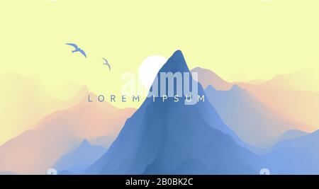 Landschaft mit Bergen und Sonne. Sunrise. Bergige Gelände. Zusammenfassung Hintergrund. Vector Illustration. Stock Vektor