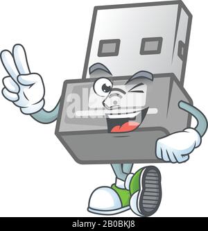 Niedliches Cartoon-Maskottchen-Bild des USB-Wireless-Adapters mit zwei Fingern Stock Vektor