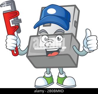 Smiley Installateur-USB-Wireless-Adapter im Maskottchen-Bildstil Stock Vektor