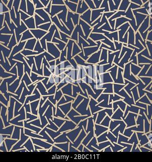 Abstrakte Goldfolie Hand-Drawn Unregelmäßige Dreiecke Fractal Texture Vector Seamless Muster. Organische Kreuzungslinien Stock Vektor