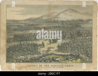 Unbekannter Künstler, Teil einer Sammlung mexikanisch-amerikanischer Kriegsdrucke, Flug der mexikanischen Armee (In der Schlacht von Buena VistaFebruar 23, 1847), von 1848, Farblithograph auf Papier, 10 Zoll x 14 Zoll (25,4 x 35,56 cm Stockfoto