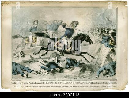 Unbekannter Künstler, Teil einer Sammlung mexikanisch-amerikanischer Kriegsdrucke, Gallant Charge of the Kentucky at the Battle of Buena Vista, 23Februar, 1848, and Complete Defeat of the Mexicans, 1848, color lithograph on paper, 9 15/16 in. X 13 15/16 in. (25,24 x 35,4 cm Stockfoto