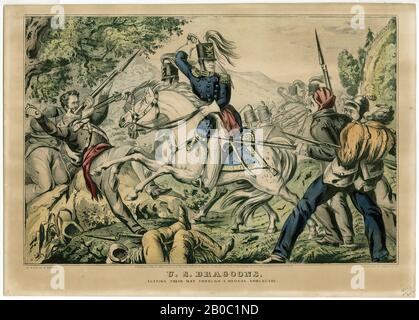 Unbekannter Künstler, Teil einer Sammlung mexikanisch-amerikanischer Kriegsdrucke, U.S. DragoonsCutting Their Way Through a Mexican Ambuscade.#428, 1846, color lithograph on paper, 9 15/16 in. X 14 in. (25,24 x 35,56 cm Stockfoto