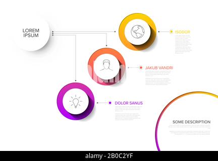 Infografievorlage Vector Multifunktions mit drei Elementen und modernen Farben auf weißem Hintergrund Stock Vektor