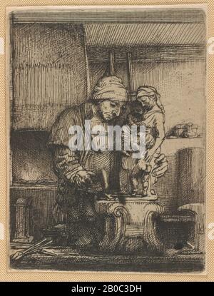 Rembrandt Harmensz van Rijn, The Goldsmith, 1655, Radierung und Drypointon dunkel cremefarbenes japanisches Papier, 3 1/16 Zoll x 2 1/4 Zoll. (7,78 x 5,72 cm Stockfoto