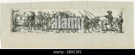 Jan Theodor de Bry, Der Baggage-Zug mit dem Sergeant-Major, nach Hans Sebald Beham, n.d., Gravur auf cremefarbenem Papier, 1 15/16 Zoll x 9 Zoll (4,92 x 22,86 cm Stockfoto