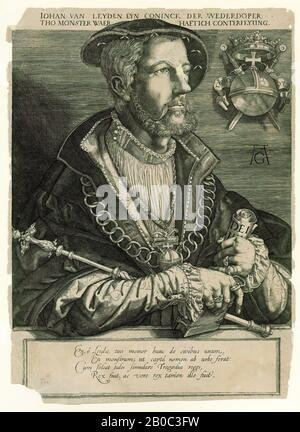 Heinrich Aldegrever, Jan van Leyden, 1536 oder später, Gravur auf cremefarbenes Papier, 12 1/2 Zoll x 9 1/8 Zoll (31,75 x 23,18 cm Stockfoto