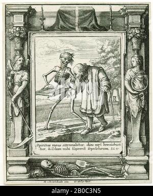 Wenceslaus Hollar, Tod und der Alte Mann (Aus der Serie: Der Tanz Des Todes, nach Hans Holbein dem Jüngeren), 1651, Radierung auf cremefarbenem Papier, 4 1/2 Zoll x 3 11/16 Zoll (11,43 cm x 9,37 cm Stockfoto