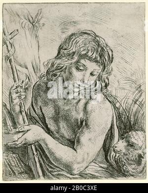 Girolamo de Rossi, St. Johannes der Täufer, nach Guido Reni, ca. 1660, Ätzung auf cremefarbenes Papier, 5 1/2 Zoll x 4 7/16 Zoll (13,97 cm x 11,27 cm Stockfoto