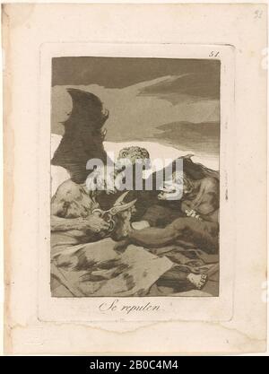 Francisco José, y Lucientes de Goya, Se Repulen aus Los Caprichos [Sie sprühen Sich Selbst auf], 1799, Radierung und Aquatint auf cremefarbenem, antiker Laienpapier, 8 1/4 Zoll x 5 13 / 16 Zoll. (20,9 x 14,8 cm Stockfoto