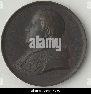 Unbekannter Künstler, Pius-IX Mastai Ferretti Medal, 1800-1900, Bronze, 1 9/16 Zoll. (4 cm Stockfoto