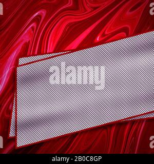 Rote und weiße Kohlefaser in roter Metallfarbe, lustiger Hintergrund und Textur. 3D-Abbildung: Quadratisches Bannerverhältnis. Stockfoto