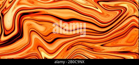 Orange und weiß, flüssige Ölfarbe. Abstrakter Hintergrund und Textur. Illustrationsbanner. Extremer Widescreen. Stockfoto