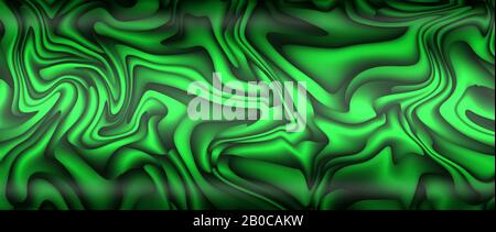 Grünes flüssiges Metall mit Licht und Schatten. Metallhintergrund und Textur. 3D-Abbildung. Stockfoto