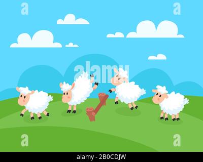 Das zählen springender Scheine für guten Schlaf. Schafspringen über Zaun für Insomnien-Vektor-Konzeptabbildung Stock Vektor