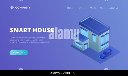 Smart House Konzept mit großem Haus modern und Auto mit isometrischem Stil für Website-Vorlage oder Landing Homepage Vektor Stockfoto