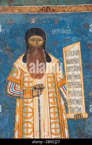 RUMÄNIEN, IN DER NÄHE VON SUCEAVA, KLOSTER VORONET (1488), SÜDWAND, GRIGORIE ROSCA; DANIIL DER EINSIEDLER Stockfoto