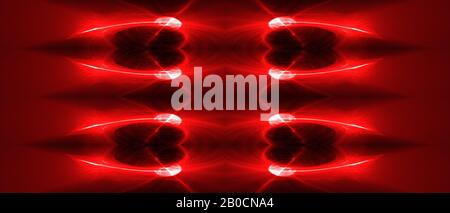 Rotes kreisförmiges Wellenlicht. Kaleidoskop-Lichteffekt. Abstrakter Hintergrund für Ihr Unternehmen. Breitbild. Stockfoto