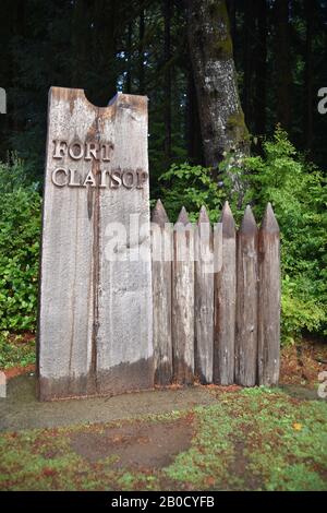 Astoria, Oregon. USA 21. Oktober 2017. Fort Clatsop National Park - Nachbildung der Winterquartiere von Lewis and Clark's Expedition vom Dezember 1805 bis März 1806 Stockfoto