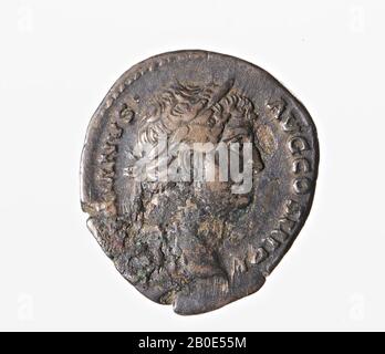 Niederländische Römerzeit, Münze, Denarius, Hadrian, Metall, Silber, Diam., 18 mm, WT., 3,13 gr, roman 134-138, Niederlande, Utrechter, Bunnik, Vechten Stockfoto