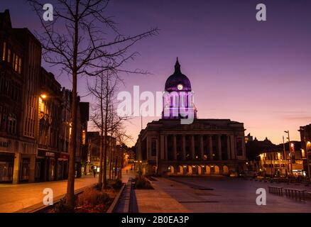 Sunrise auf dem Marktplatz, Nottingham England, Großbritannien Stockfoto