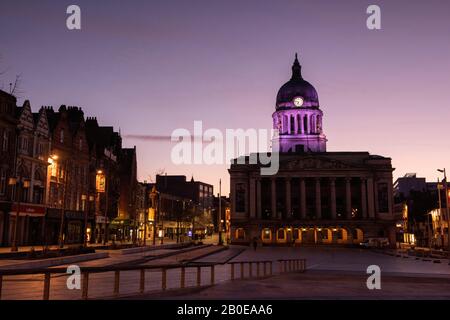 Sunrise auf dem Marktplatz, Nottingham England, Großbritannien Stockfoto