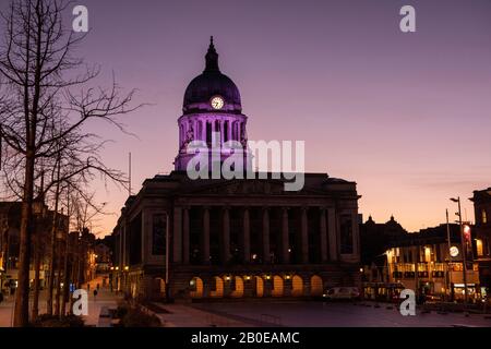 Sunrise auf dem Marktplatz, Nottingham England, Großbritannien Stockfoto