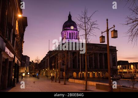 Sunrise auf dem Marktplatz, Nottingham England, Großbritannien Stockfoto