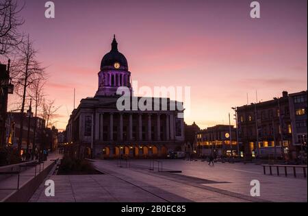 Sunrise auf dem Marktplatz, Nottingham England, Großbritannien Stockfoto