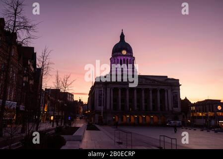 Sunrise auf dem Marktplatz, Nottingham England, Großbritannien Stockfoto