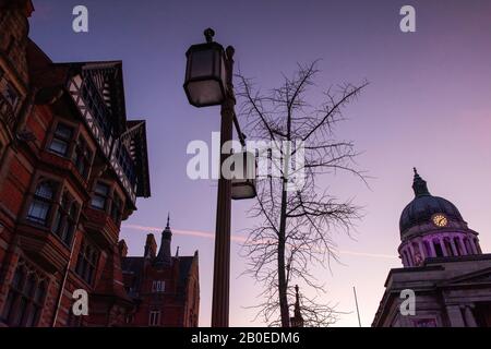 Sunrise auf dem Marktplatz, Nottingham England, Großbritannien Stockfoto