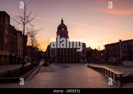 Sunrise auf dem Marktplatz, Nottingham England, Großbritannien Stockfoto