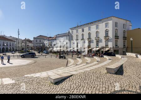 Tavira Central Square Praca da Republica Die Algarve Portugal Stockfoto