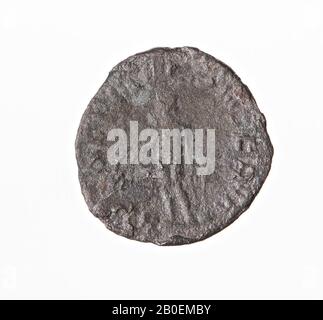 VZ: Kopf mit Halo n.r., IMP C P LIC VALERIANUS PF Aug., Kz: Apollo n.l. mit Winde (auf Felsen?), APOLINI CONSERVA, Coin, Antoninianus, Valerianus I, Metall, Kupfer, Diam. 19 mm, WT. 1,99 gr, roman 255-257, Niederlande, Südholland, Leidschendam-Voorburg, Voorburg, Arentsburg Stockfoto