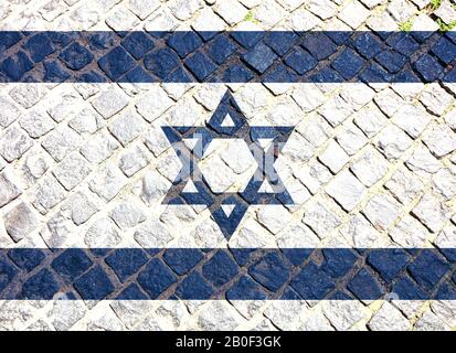 Israelische Flagge an der Wand. Israelische Flagge auf einer Grunge aus Ziegelstein gemalt. Israel und israelisches Sprach- und Kulturkonzept Stockfoto