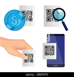 Setzen Sie den Scan-qr-Code und die Symbole Stock Vektor