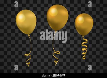 Fliegende Luftballons auf schwarzem Hintergrund mit luxuriösen goldenen Streifen. Werbung und Werbung, große Eröffnung. Banner und Hintergrund, Broschüre Stock Vektor