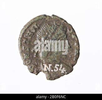 Niederländische Römerzeit, Münze, Follis, Constans Augustus, Metall, Kupfer, Diam., 15 mm, WT., 1,62 gr, roman 347-348, Niederlande, Gelderland, Nijmegen, Nijmegen Stockfoto