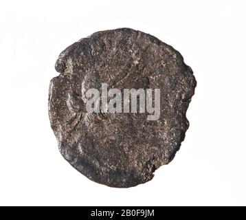 Niederländische Römerzeit, Münze, Follis, Söhne Konstantins I., Metall, Kupfer, Diam., 15 mm, WT., 1,27 gr, roman 335-341, Niederlande, Gelderland, Maasdriel, Rossum Stockfoto