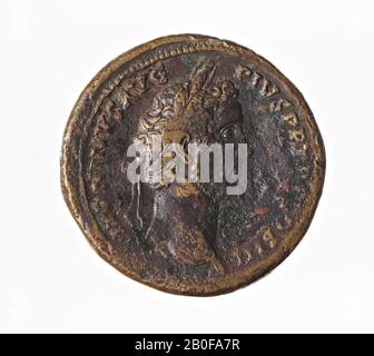 Die niederländische Römerzeit, Münze, Sestertius, Antoninus Pius, Metall, Kupfer, Diam., 34 mm, WT., 28,75 gr, roman 140-144, Niederlande Stockfoto