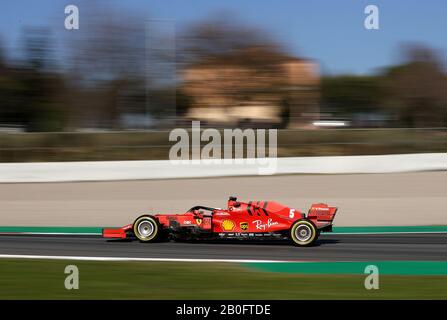 Ferrari-Sebastian Vettel am zweiten Tag der Vorsaisonprüfung auf dem Circuit de Barcelona - Catalunya. Stockfoto