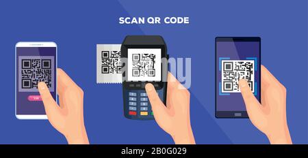 Poster mit qr-code und Symbolen festlegen Stock Vektor