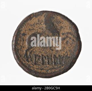 VZ: Männerkopf r., Letter PI und Delphin, Kz: Reiter n.r., Ortsnamen, Münze, Esche, Bilbilis, Hispania, Metall, Kupfer, Diam. 26 mm, WT. 14,27 gr, Roman BC 120-80, unbekannt, unbekannt, unbekannt, unbekannt Stockfoto