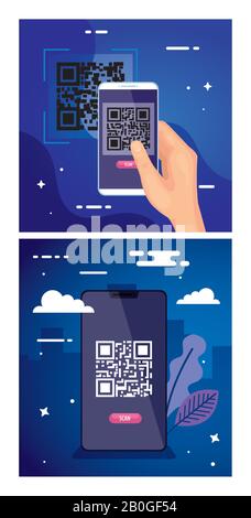 Poster mit qr-code und Symbolen festlegen Stock Vektor